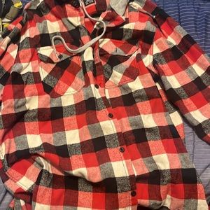 Amnesia xxl plaid shirt with built in grey hood